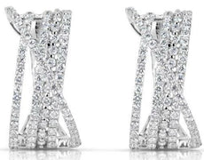 WIDE 1.31CT DIAMOND 14KT WHITE GOLD 3D CRISS CROSS FUN CLIP ON HANGING EARRINGS