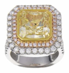 EXTRA LARGE 11.82CT WHITE PINK & FANCY YELLOW DIAMOND 18K TRI COLOR GOLD 3D RING