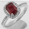 Estate 1.48Ct Diamond & AAA Ruby 14Kt White Gold Emerald Cut & Round Halo Promise Ring