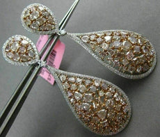 ESTATE LARGE 12.89CT WHITE & FANCY PINK DIAMOND 18KT WHITE & ROSE GOLD EARRINGS