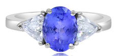 2.91CT DIAMOND & AAA TANZANITE 14KT WHITE GOLD OVAL & TRILLION ENGAGEMENT RING