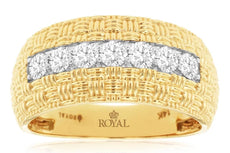 WIDE .75CT DIAMOND 14KT YELLOW GOLD ROUND 7 STONE WOVEN UNISEX ANNIVERSARY RING