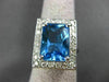ANTIQUE 8.17CT DIAMOND & AAA BLUE TOPAZ 14K WHITE GOLD FILIGREE EMERALD CUT RING