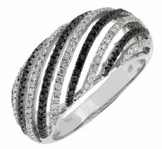 .73CT WHITE & BLACK DIAMOND 14KT WHITE GOLD MULTI ROW FILIGREE ANNIVERSARY RING