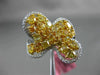 ESTATE LARGE 4.12CT WHITE & FANCY YELLOW DIAMOND 18K 2 TONE GOLD 3D FLOWER RING