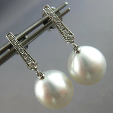 .16CT DIAMOND & AAA TAHITIAN PEARL 18K WHITE GOLD JOURNEY BAR HANGING EARRINGS