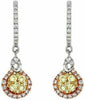 ESTATE .98CT WHITE FANCY YELLOW & PINK DIAMOND 14KT WHITE GOLD ROUND EARRINGS