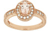 1.08CT DIAMOND & AAA MORGANITE 14KT ROSE GOLD OVAL & ROUND HALO ENGAGEMENT RING