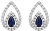 0.81CT DIAMOND & AAA SAPPHIRE 14KT WHITE GOLD 3D PEAR SHAPE & ROUND STUD EARRINGS
