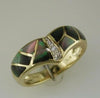 ESTATE .15CT DIAMOND & AAA OPAL 14KT YELLOW GOLD 3D V SHAPE FUN RING