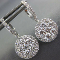 ESTATE LARGE 2.39CT DIAMOND 18KT WHITE GOLD CLUSTER FLOWER HALO HANGING EARRINGS