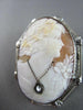 ANTIQUE LARGE .05CT DIAMOND FILIGREE LADY CAMEO 14K WHITE BROOCH & PENDANT #2096