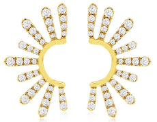 ESTATE .50CT DIAMOND 14KT YELLOW GOLD ROUND 3D SEMI FLOWER SUNBURST FUN EARRINGS