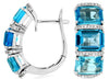 WIDE 11.17CT DIAMOND & AAA BLUE TOPAZ 14KT WHITE GOLD LEVERBACK HANGING EARRINGS