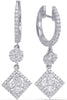 ESTATE .94CT DIAMOND 14K WHITE GOLD DOUBLE FLOWER SQUARE HUGGIE HANGING EARRINGS