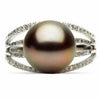 LARGE .32CT DIAMOND & AAA TAHITIAN PEARL 14K WHITE GOLD SOLITAIRE 3 ROW FUN RING