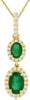 .80CT DIAMOND & AAA EMERALD 14KT YELLOW GOLD OVAL & ROUND DOUBLE FLOWER PENDANT