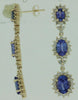7.65CT DIAMOND & AAA TANZANITE 14KT YELLOW GOLD 3D MULTI FLOWER HANGING EARRINGS