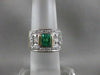 ANTIQUE WIDE 1.25CTW OLD MINE CUT DIAMOND EMERALD 14K GOLD BAND RING 12MM #2008