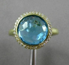 ESTATE 3.90CT ROUND DIAMOND & AAA BLUE TOPAZ 18KT YELLOW GOLD 3D ROUND HALO RING