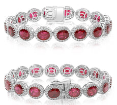 20.38CT DIAMOND & AAA RUBY 18KT WHITE GOLD 3D OVAL & ROUND MULTI FLORAL BRACELET