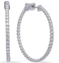 ESTATE 1.10CT DIAMOND 14KT WHITE GOLD 3D CLASSIC HOOP HANGING EARRINGS
