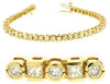 ESTATE 4.88CT DIAMOND 14KT YELLOW GOLD ROUND & PRINCESS BEZEL & CHANNEL BRACELET