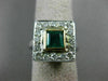 ESTATE LARGE 1.53CT DIAMOND & AAA EMERALD 14K 2 TONE GOLD DOUBLE SQUARE RING 826