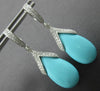 LARGE 17.31CT DIAMOND & AAA TURQUOISE 14KT WHITE GOLD TEAR DROP HANGING EARRINGS