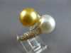 LARGE .93CT DIAMOND & AAA WHITE & GOLDEN SOUTH SEA PEARL 18K YELLOW GOLD 3D RING