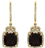 5.22CT DIAMOND & AAA RHODOLITE 14KT YELLOW GOLD CUSHION & ROUND HANGING EARRINGS