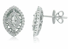 LARGE .87CT ROUND & MARQUISE DIAMOND 14K WHITE GOLD TEAR DROP HALO STUD EARRINGS