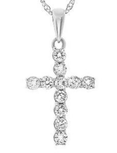 .22CT DIAMOND 14KT WHITE GOLD ROUND CLASSIC SHARED PRONG CROSS FLOATING PENDANT