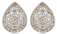 LARGE 1.85CT DIAMOND 18KT WHITE & ROSE GOLD DOUBLE PEAR SHAPE HANGING EARRINGS