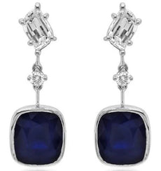 LARGE 7.06CT DIAMOND & AAA SAPPHIRE 18KT WHITE GOLD 3 STONE FUN HANGING EARRINGS