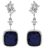 LARGE 7.06CT DIAMOND & AAA SAPPHIRE 18KT WHITE GOLD 3 STONE FUN HANGING EARRINGS