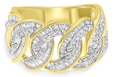 LARGE 1.31CT DIAMOND 14KT YELLOW GOLD 3D ROUND & BAGUETTE LOVE KNOT WEDDING RING