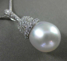 ESTATE LARGE & LONG .57CT DIAMOND 18KT WHITE GOLD SOUTH SEA PEARL PAVE PENDANT