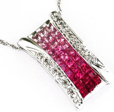 2.30CT DIAMOND & AAA PINK SAPPHIRE 14KT WHITE GOLD PRINCESS & ROUND FUN PENDANT