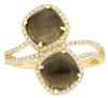 2.9CT DIAMOND & AAA SMOKY TOPAZ 14KT YELLOW GOLD 3D CUSHION & ROUND SQUARE RING