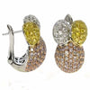 5.9CT WHITE PINK & FANCY YELLOW DIAMOND 18K TRI COLOR GOLD DOME HANGING EARRINGS