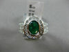 ESTATE 2.19CT DIAMOND & EMERALD 18K WHITE GOLD OVAL FLOWER BEZEL ENGAGEMENT RING