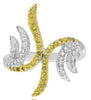 WIDE .34CT WHITE & FANCY YELLOW DIAMOND 14KT WHITE GOLD 3D CRISS CROSS FUN RING