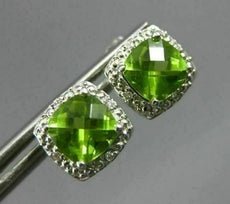 ESTATE 2.29CT DIAMOND & AAA PERIDOT 14KT WHITE GOLD 3D SQUARE HALO STUD EARRINGS