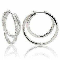 ESTATE EXTRA LARGE 8.95CT DIAMOND 18KT WHITE GOLD 3D INSIDE OUT HOOP EARRINGS