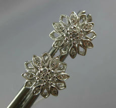 ESTATE .16CT DIAMOND 14KT WHITE GOLD 3D FLOWER FILIGREE CLASSIC STUD EARRINGS