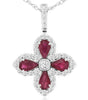 1.30CT DIAMOND & AAA RUBY 14KT WHITE GOLD PEAR SHAPE & ROUND FLOWER LOVE PENDANT