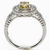 1.29CT WHITE & FANCY YELLOW DIAMOND 18KT 2 TONE GOLD DOUBLE HALO ENGAGEMENT RING