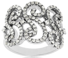 ESTATE WIDE .92CT DIAMOND 14KT WHITE GOLD MULTI ROW LOVE KNOT ANNIVERSARY RING