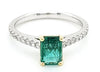 ESTATE 1.29CT DIAMOND & AAA EMERALD 18KT 2 TONE GOLD SOLITAIRE ENGAGEMENT RING
